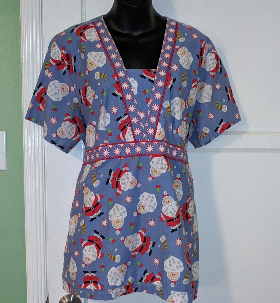 Santa Scrub Top w/ empire waist tye